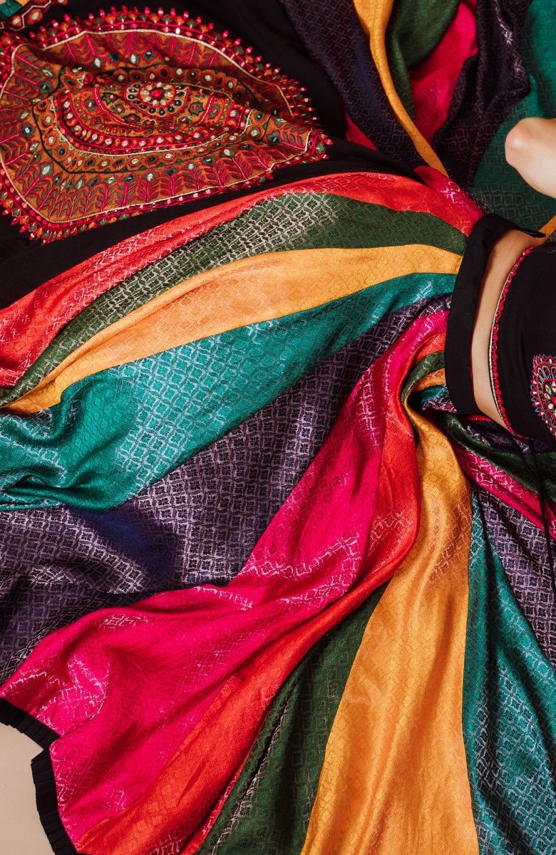 Multi Color Silk Chaniya Choli Set-[mirror work]-Raas