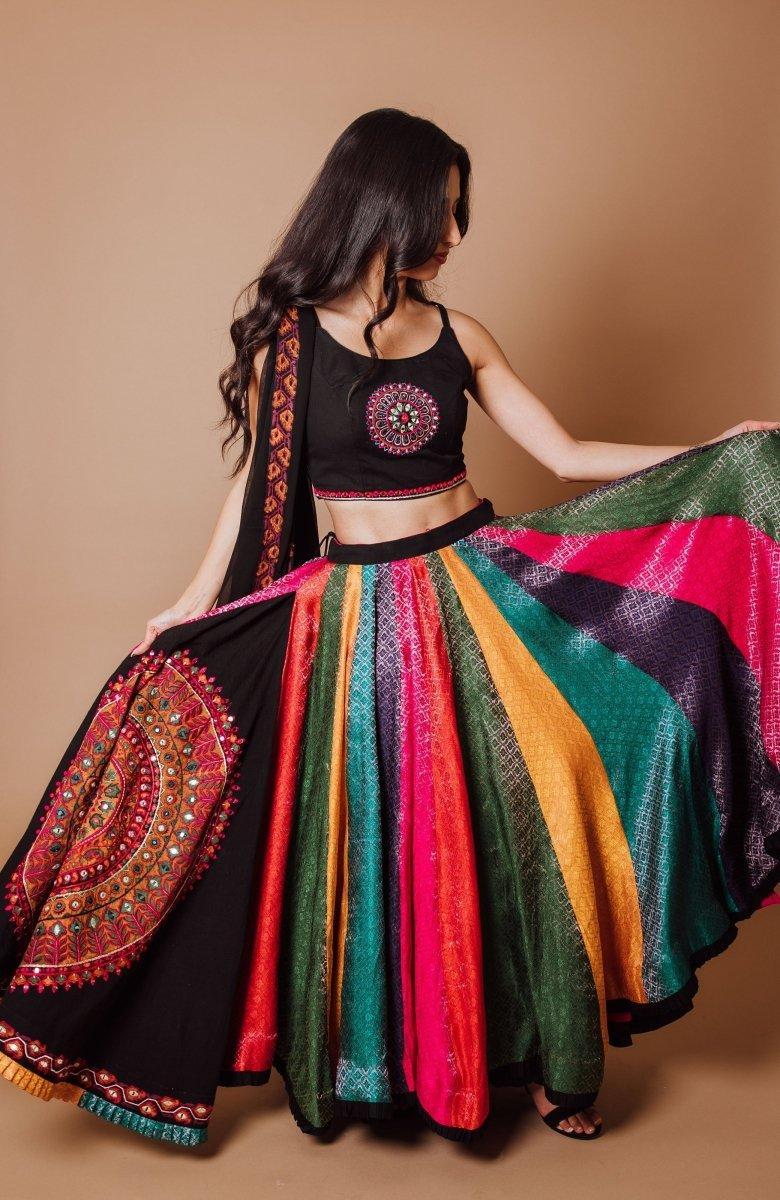 Multi Color Silk Chaniya Choli Set-[mirror work]-Raas
