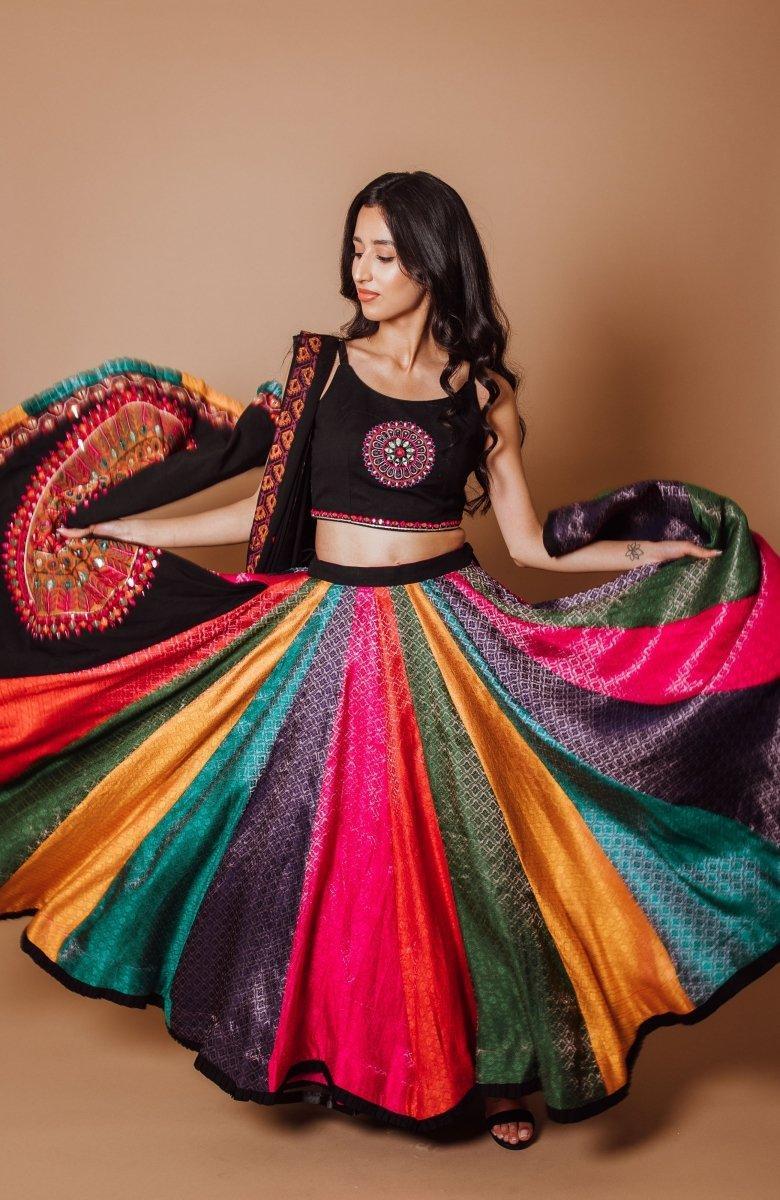 Multi Color Silk Chaniya Choli Set-[mirror work]-Raas