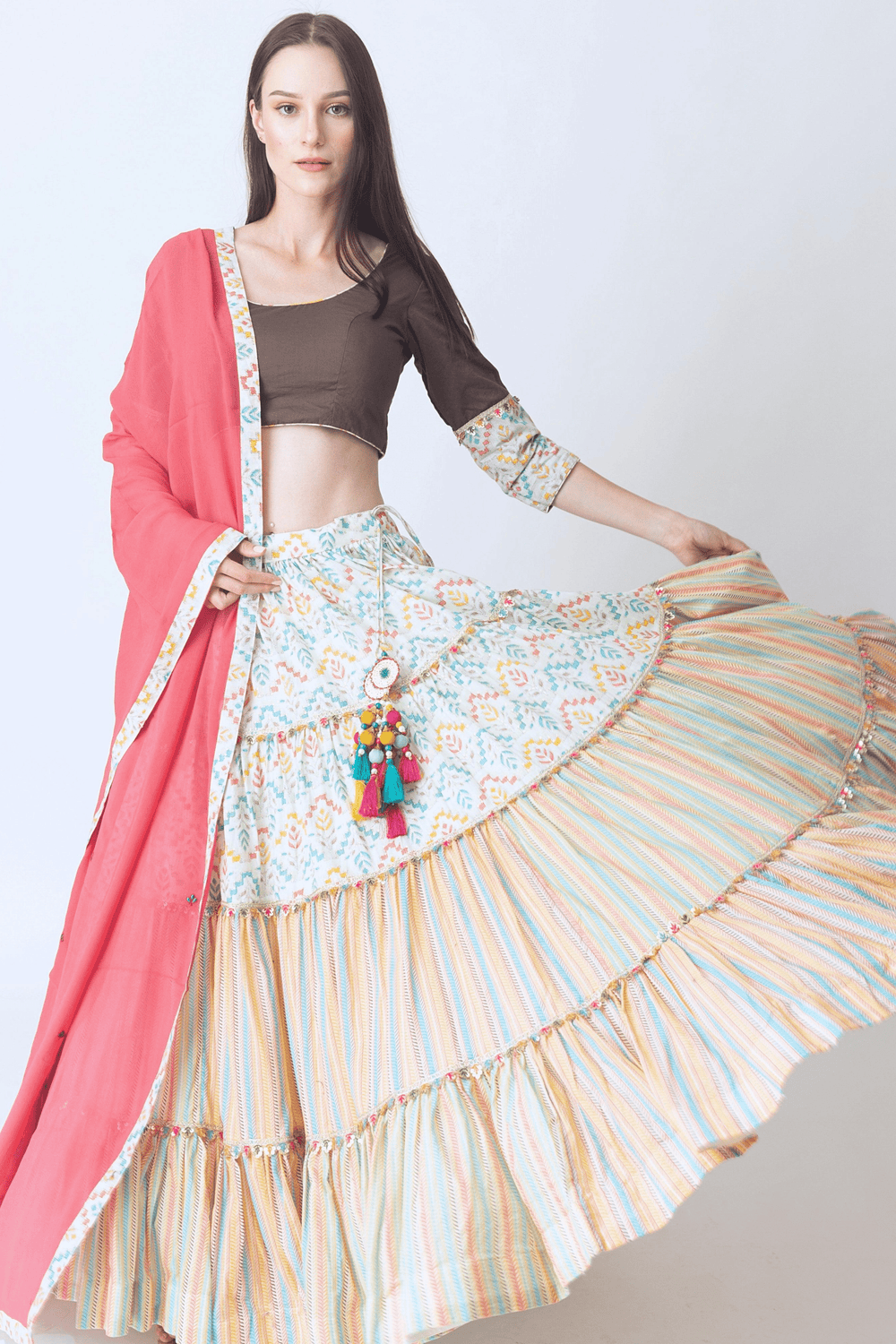 Multi Color Tiered Chaniya Choli Set Chaniya choli RAAS