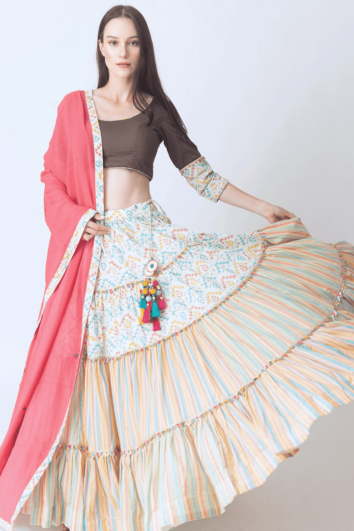Multi Color Tiered Chaniya Choli Set-Raas USA
