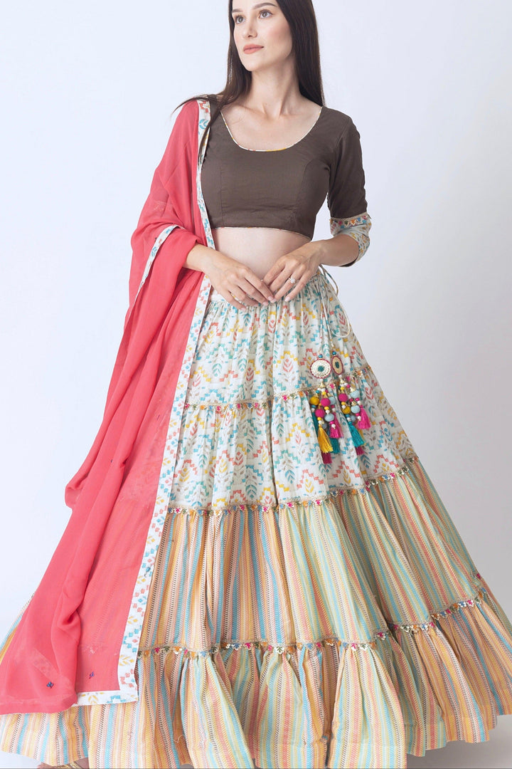 Multi Color Tiered Chaniya Choli Set-Raas USA