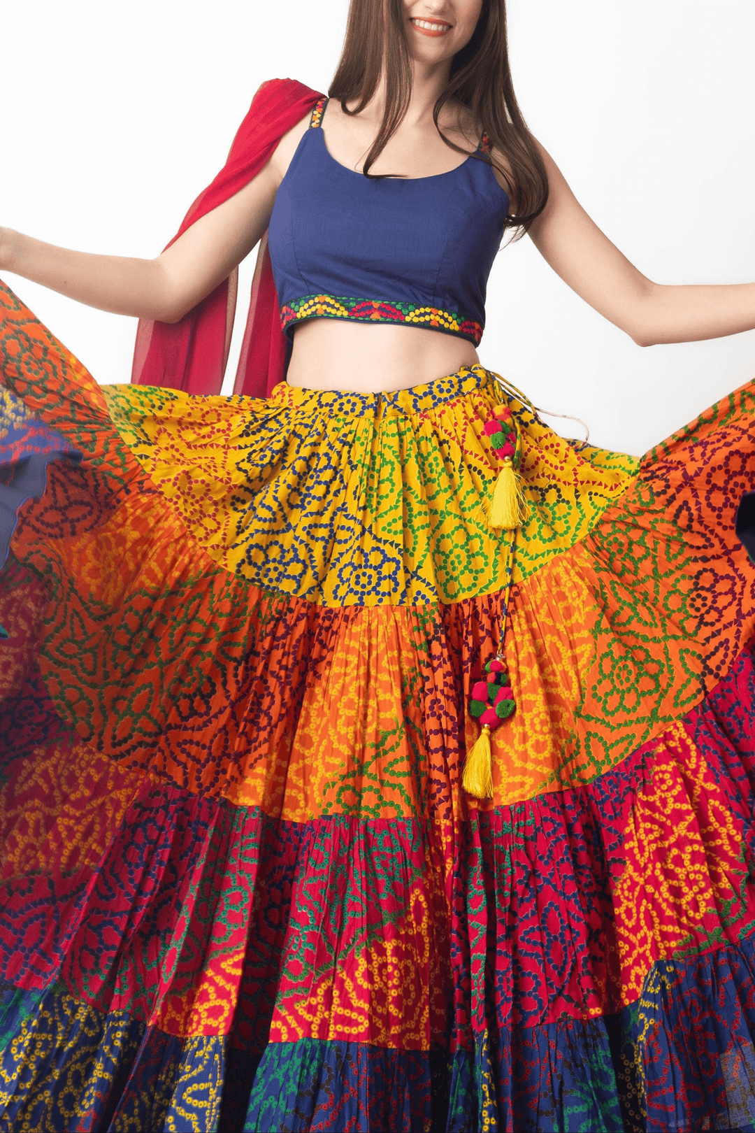 Multi Tropical Tiered Chaniya Choli-[comfort-first-design]-[lightweight]-Raas