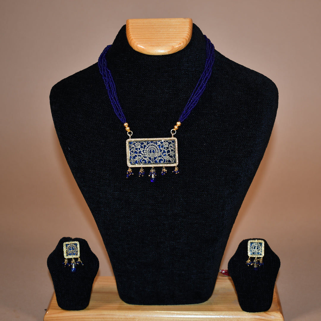 Multi Beaded Dark Blue Necklace Set