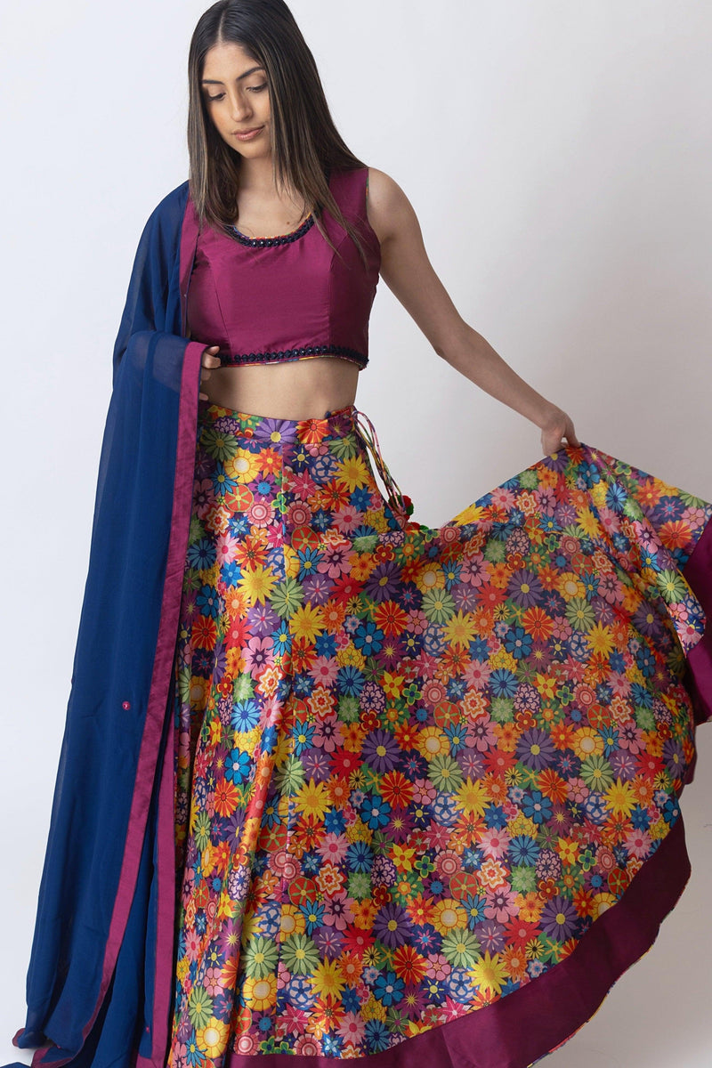 Multicolor Floral Print Lehenga Choli Set-[comfort-first-design]-[lightweight]-Raas