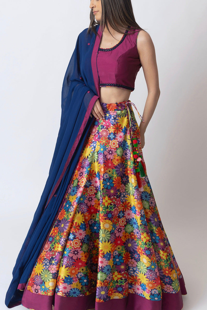 Multicolor Floral Print Lehenga Choli Set-[comfort-first-design]-[lightweight]-Raas