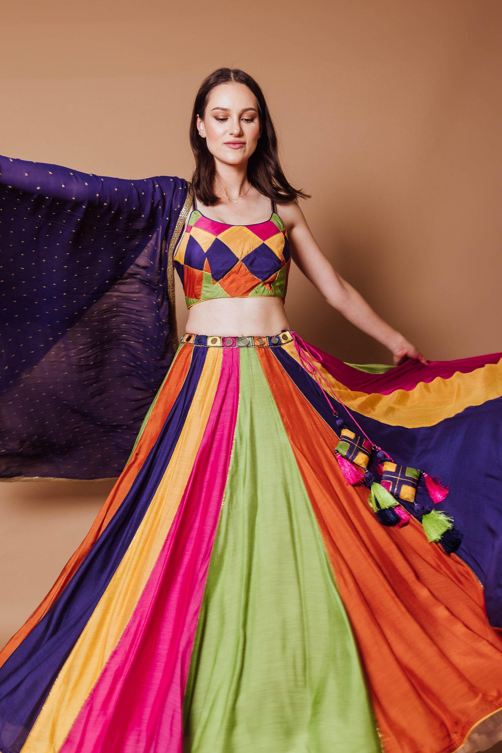 Multicolor Lehenga Choli with Sequins Dupatta-[comfort-first-design]-[lightweight]-Raas