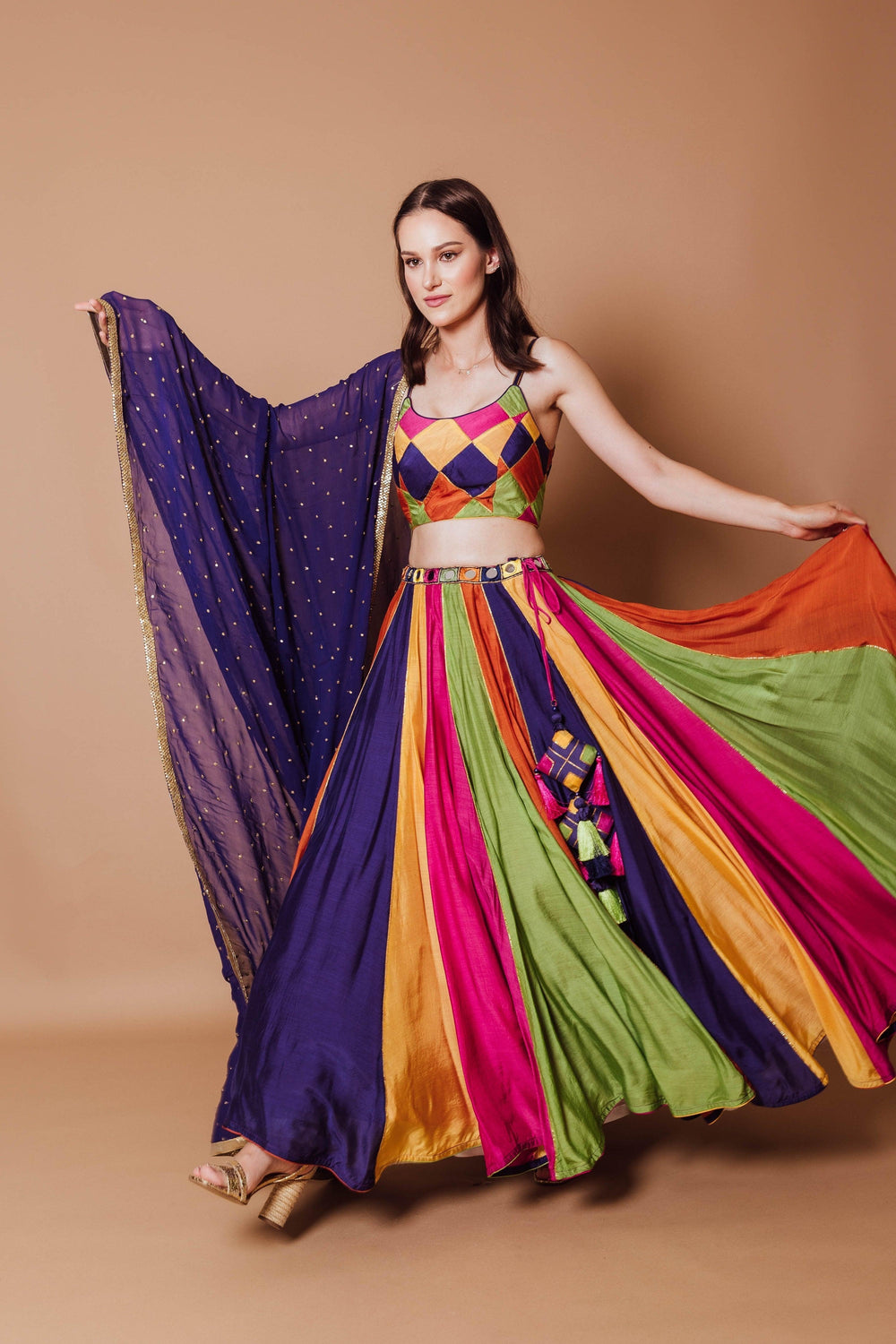 Multicolor Lehenga Choli with Sequins Dupatta-[comfort-first-design]-[lightweight]-Raas