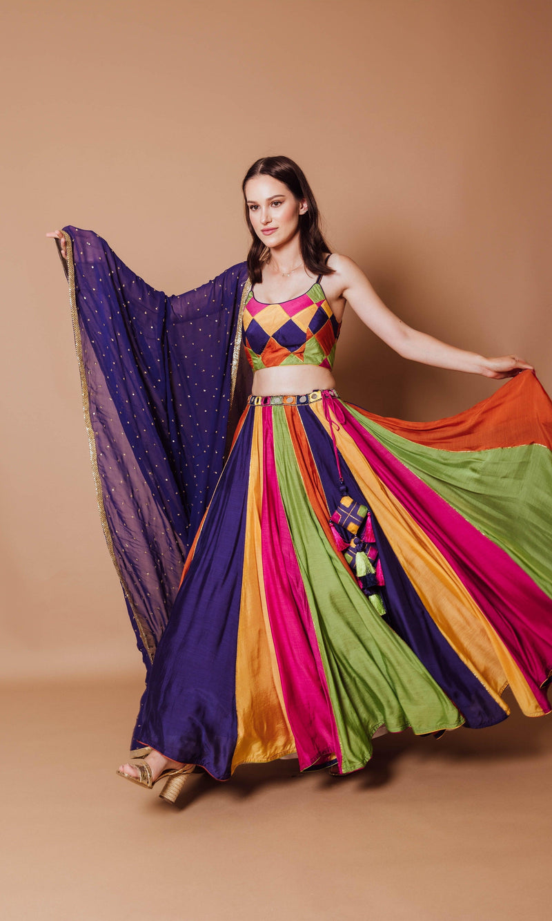 Multicolor Lehenga Choli with Sequins Dupatta-[comfort-first-design]-[lightweight]-Raas