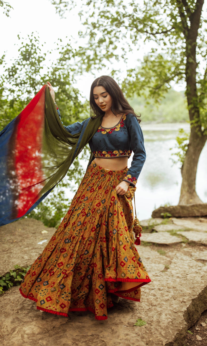 Multicolor Print Lehenga Choli Set-Raas USA