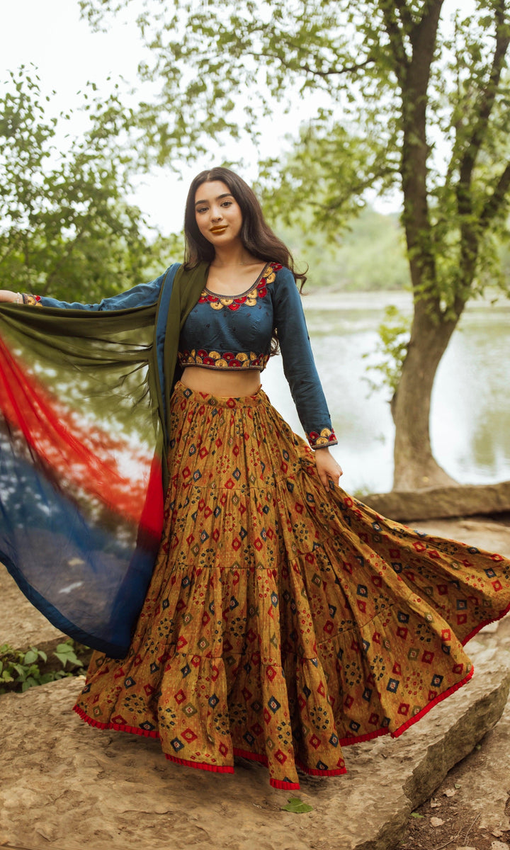 Multicolor Print Lehenga Choli Set-Raas USA