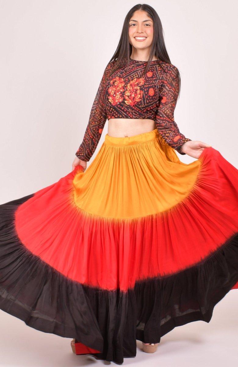 RAAS Multicolor Shaded Bandhani Chaniya Choli Resham Embroidery Detail - Sangeet Garba Wedding Outfit USA