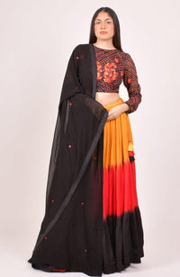 RAAS Multicolor Shaded Bandhani Chaniya Choli with Resham & Mirror Work Dupatta - Sangeet Garba Lehenga USA