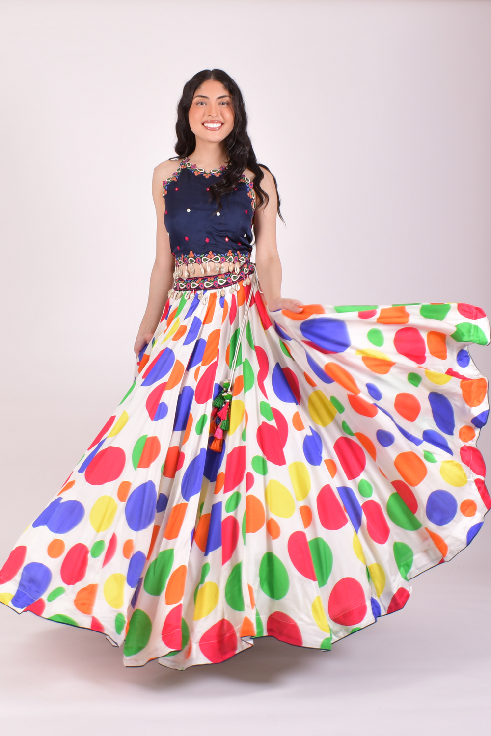 Multicolor Polka Dot Chaniya Choli with pocket