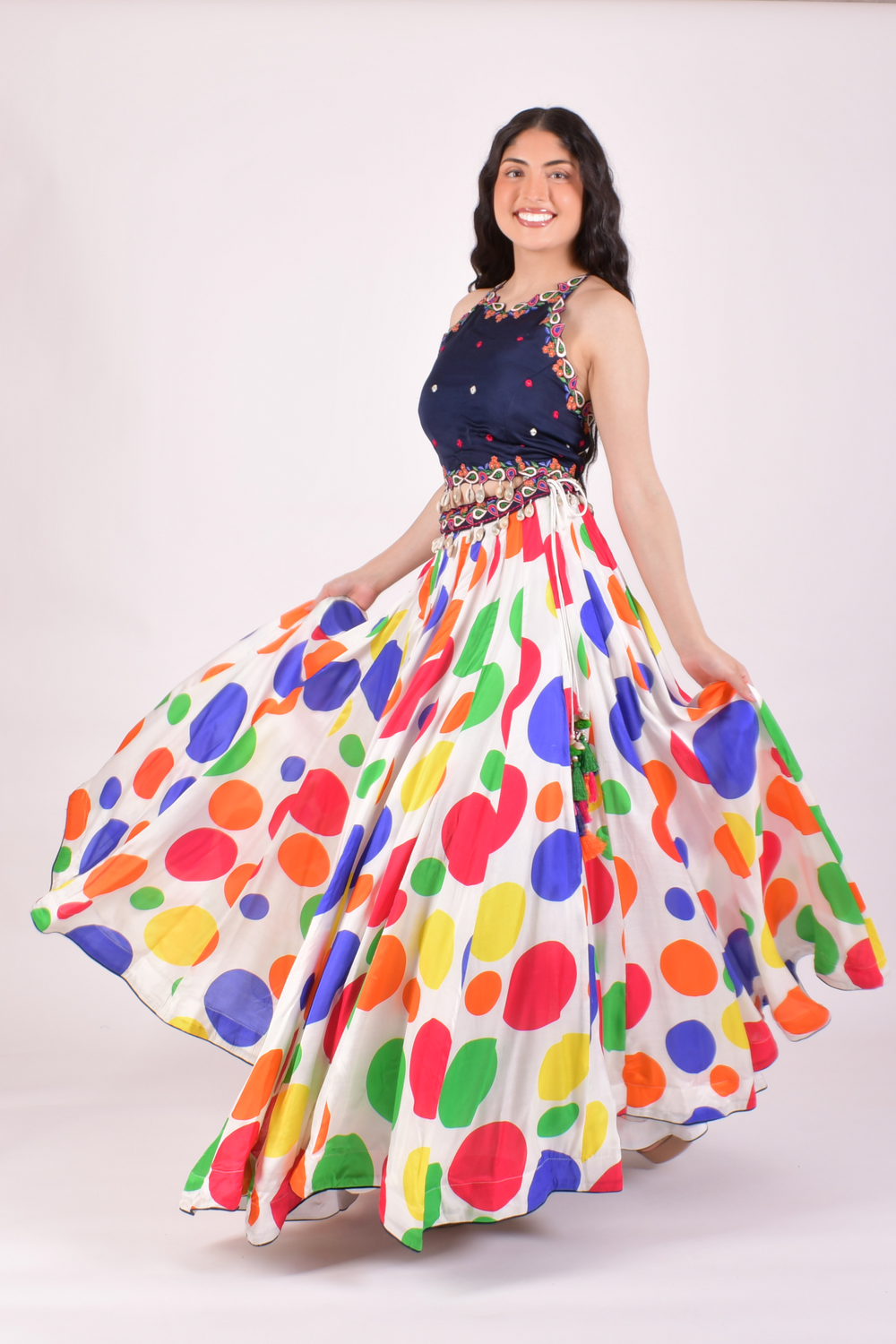 Multicolor Polka Dot Shell Embroidered Chaniya Choli