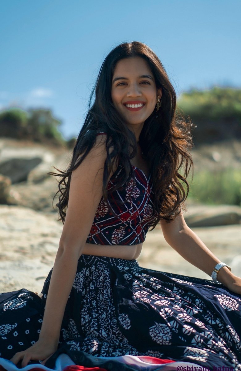 Navy Blue Block Print Full Flare Chaniya Choli for Garba-[mirror work]-Raas