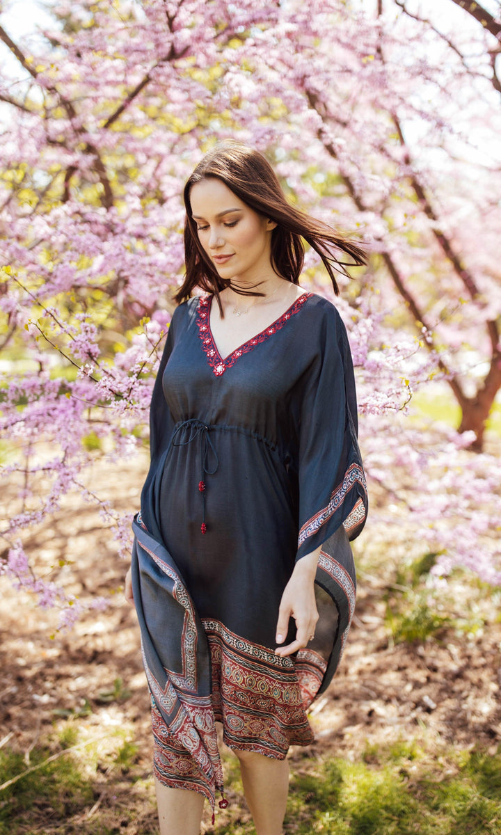 Navy Embroidered Kaftan-Raas USA