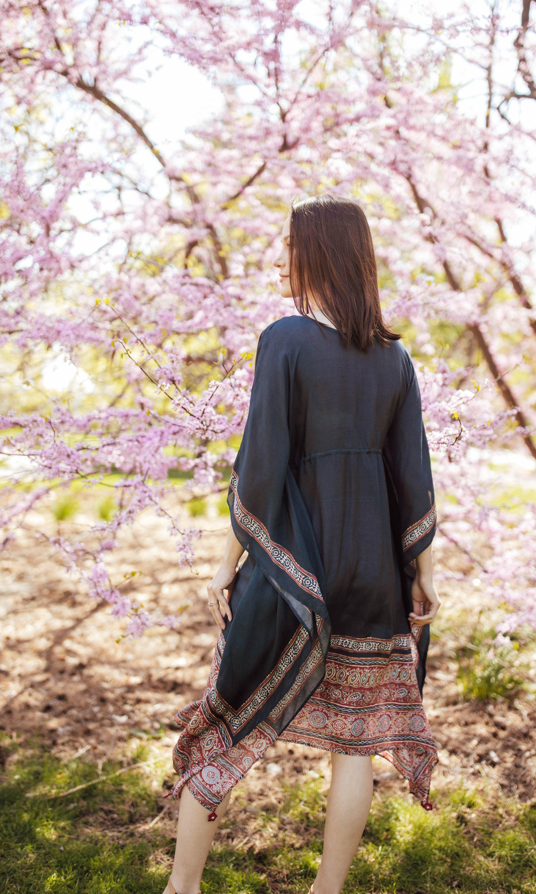 Navy Embroidered Kaftan-Raas USA