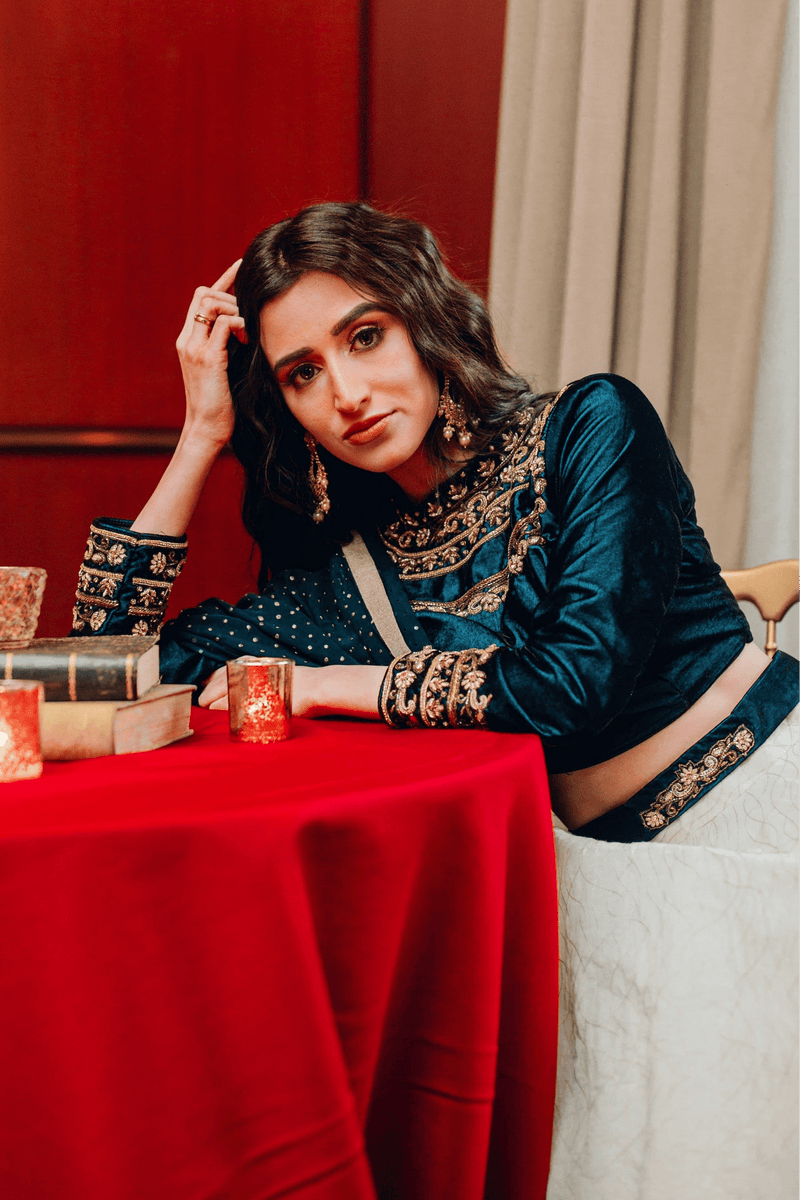 Navy Hand Embroidered Lehenga Choli-[comfort-first-design]-[lightweight]-Raas