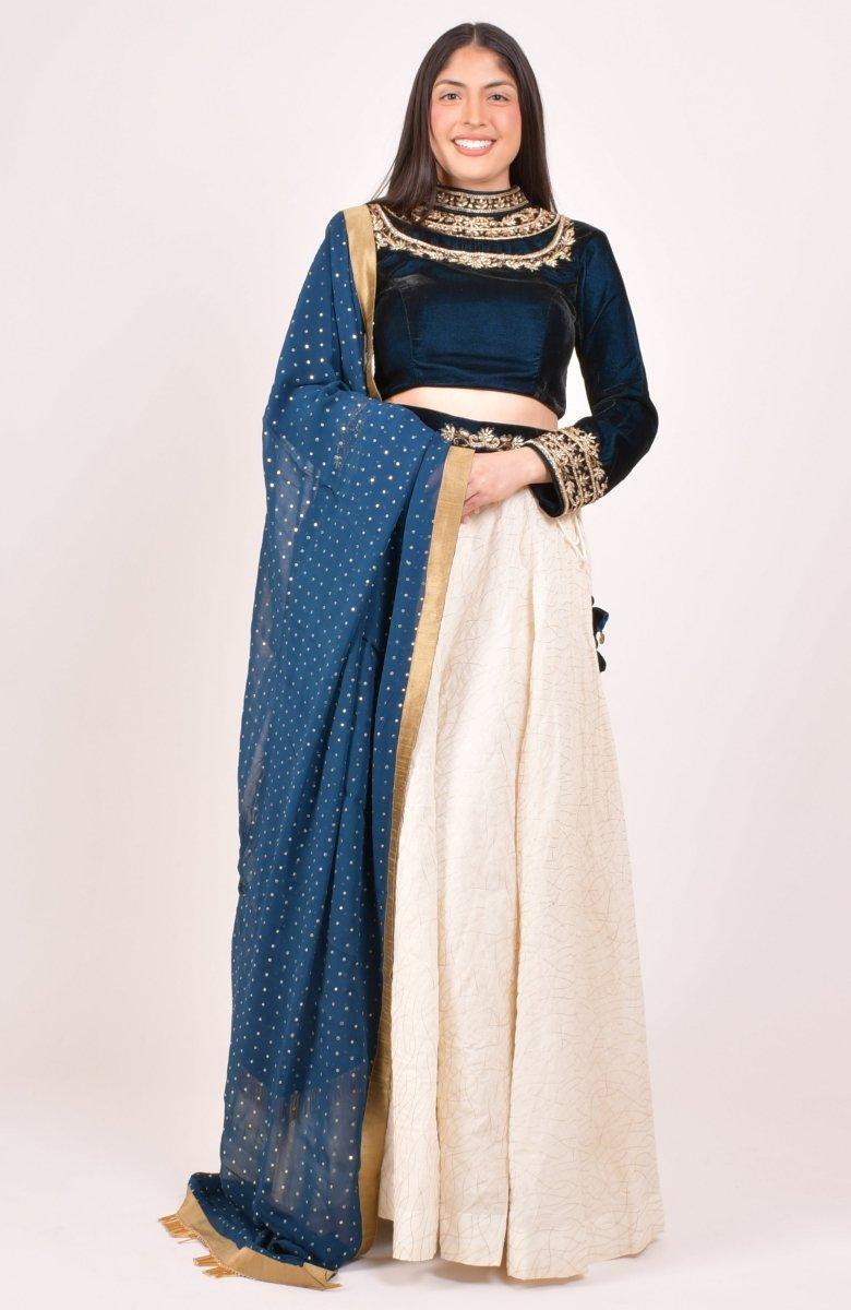 Navy Hand Embroidered Lehenga Choli-[comfort-first-design]-[lightweight]-Raas