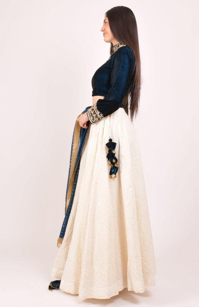 Navy Hand Embroidered Lehenga Choli-[comfort-first-design]-[lightweight]-Raas