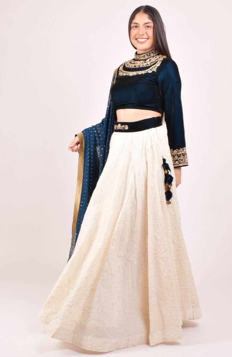 Navy Hand Embroidered Lehenga Choli-[comfort-first-design]-[lightweight]-Raas