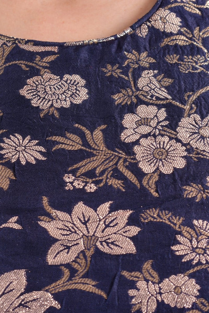 Navy Jacquard Floral Pre - Pleated Saree SAREE RAAS