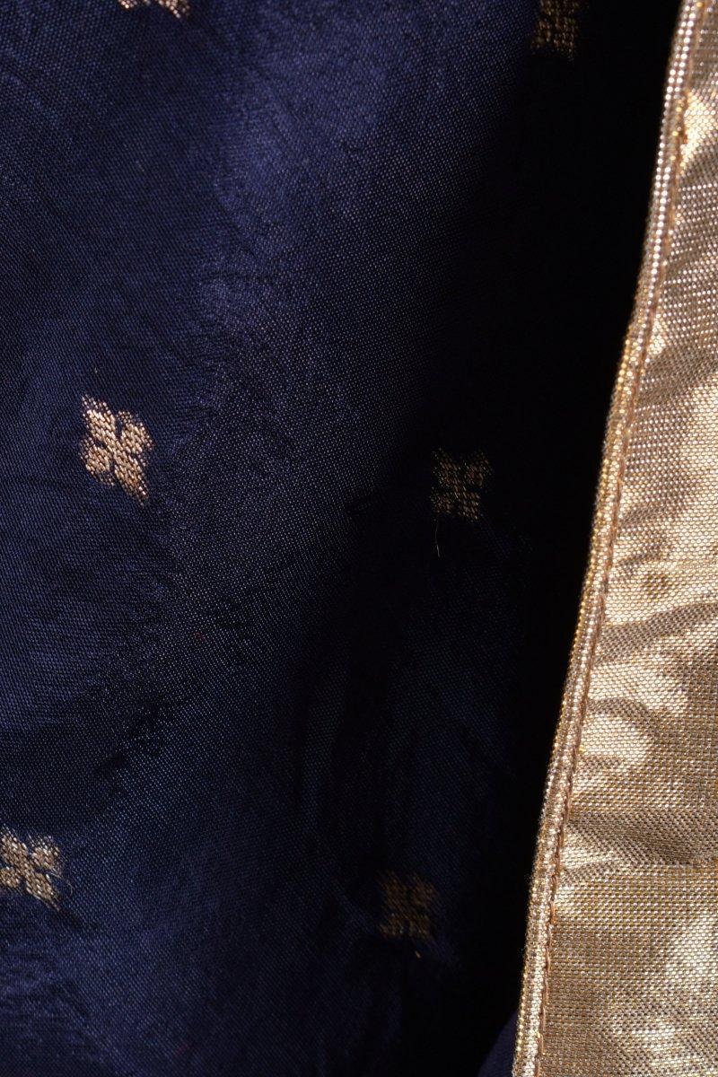 Navy Jacquard Floral Pre-Pleated Saree-[pre_stitched_saree]-Raas