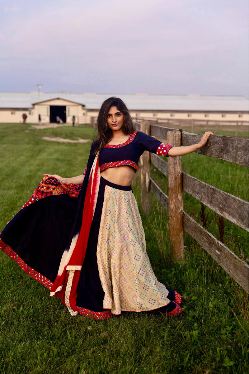 Navy Lehenga Choli with layered flap-[comfort-first-design]-[lightweight]-Raas