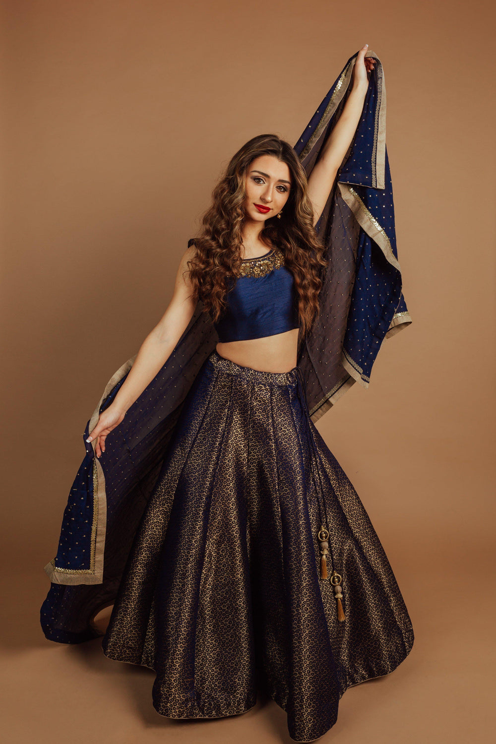 Navy Lehenga with Hand Embroidered Blouse-[comfort-first-design]-[lightweight]-Raas