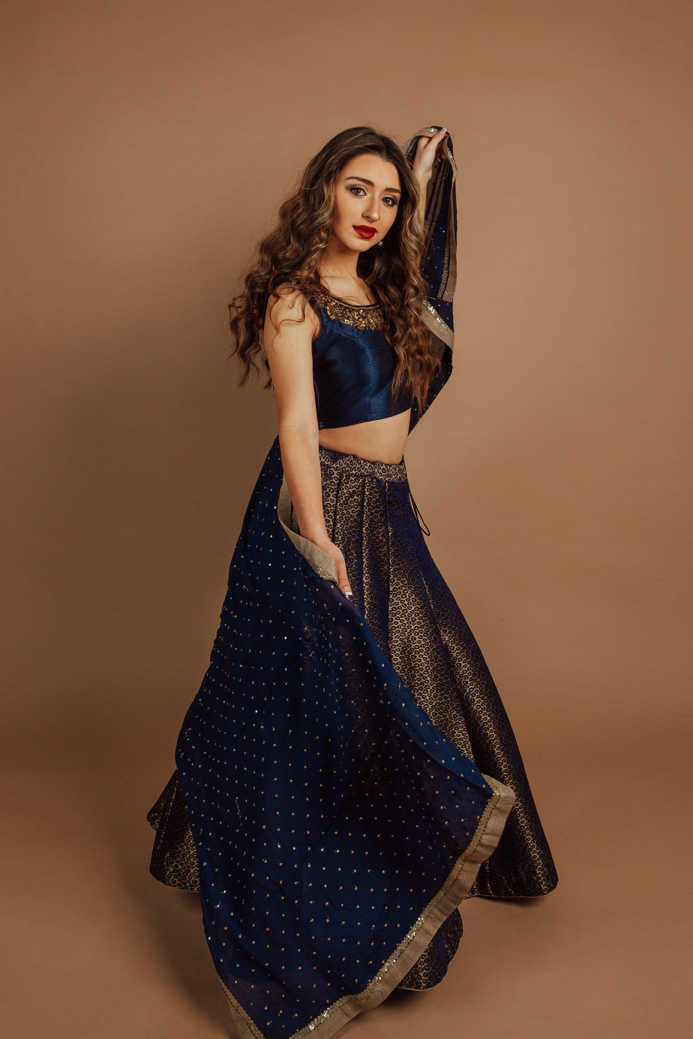 Navy Lehenga with Hand Embroidered Blouse-[comfort-first-design]-[lightweight]-Raas