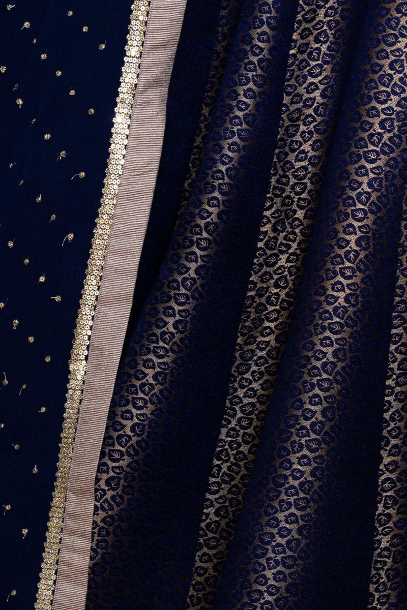 Navy Lehenga with Hand Embroidered Blouse-[comfort-first-design]-[lightweight]-Raas
