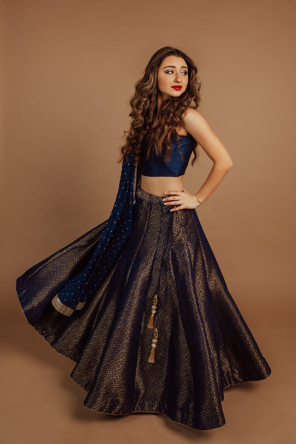 Navy Lehenga with Hand Embroidered Blouse-[comfort-first-design]-[lightweight]-Raas