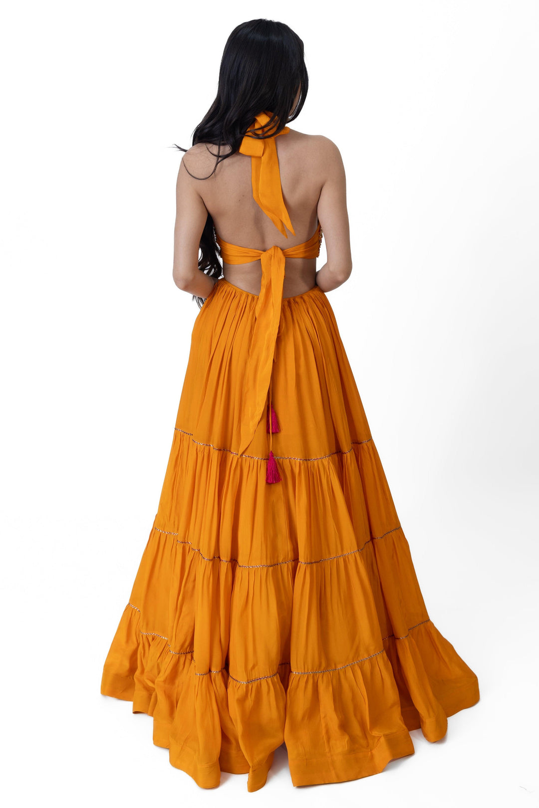 Neale Tiered Yellow Gown with Hand Embroidery-Raas USA