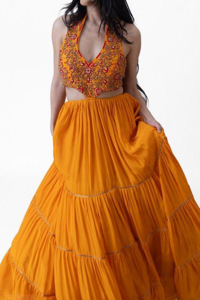 Neale Tiered Yellow Gown with Hand Embroidery ANARKALI & GOWN RAAS