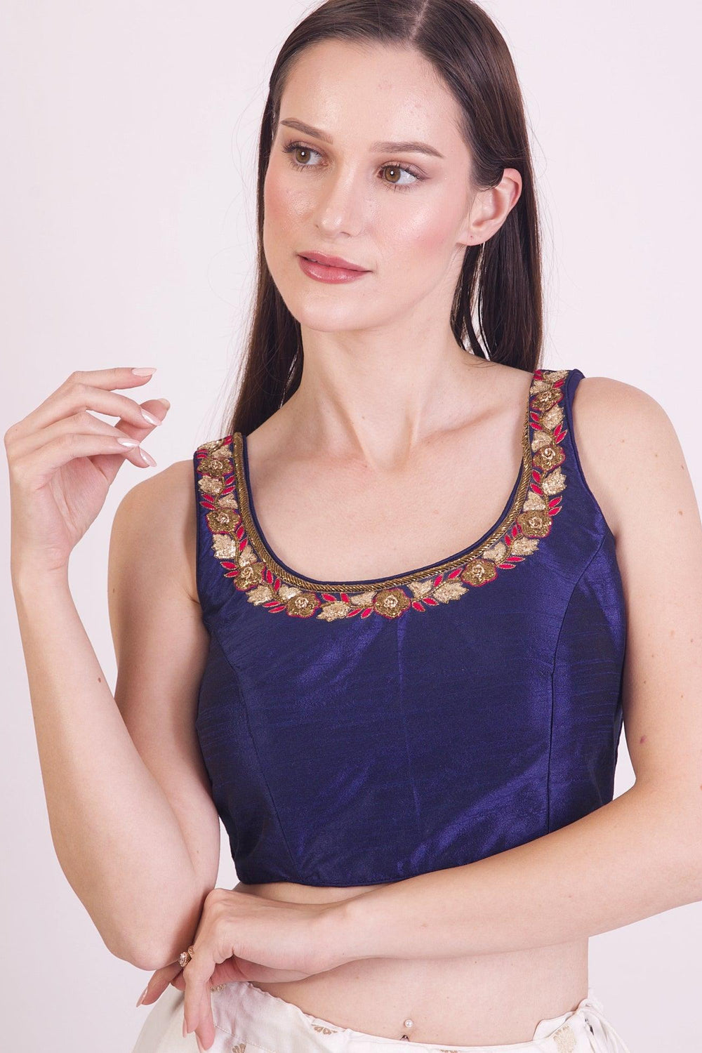 Nova Dark Blue Embroidered Blouse BLOUSE RAAS