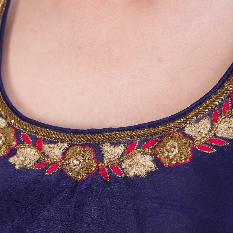 Nova Dark Blue Embroidered Blouse BLOUSE RAAS