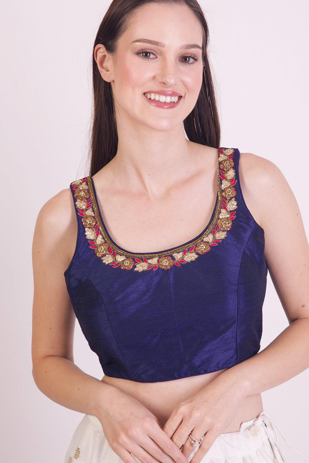 Nova Dark Blue Embroidered Blouse BLOUSE RAAS