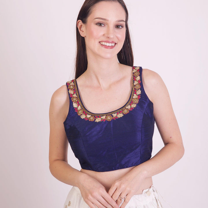 Nova Dark Blue Embroidered Blouse-Raas USA
