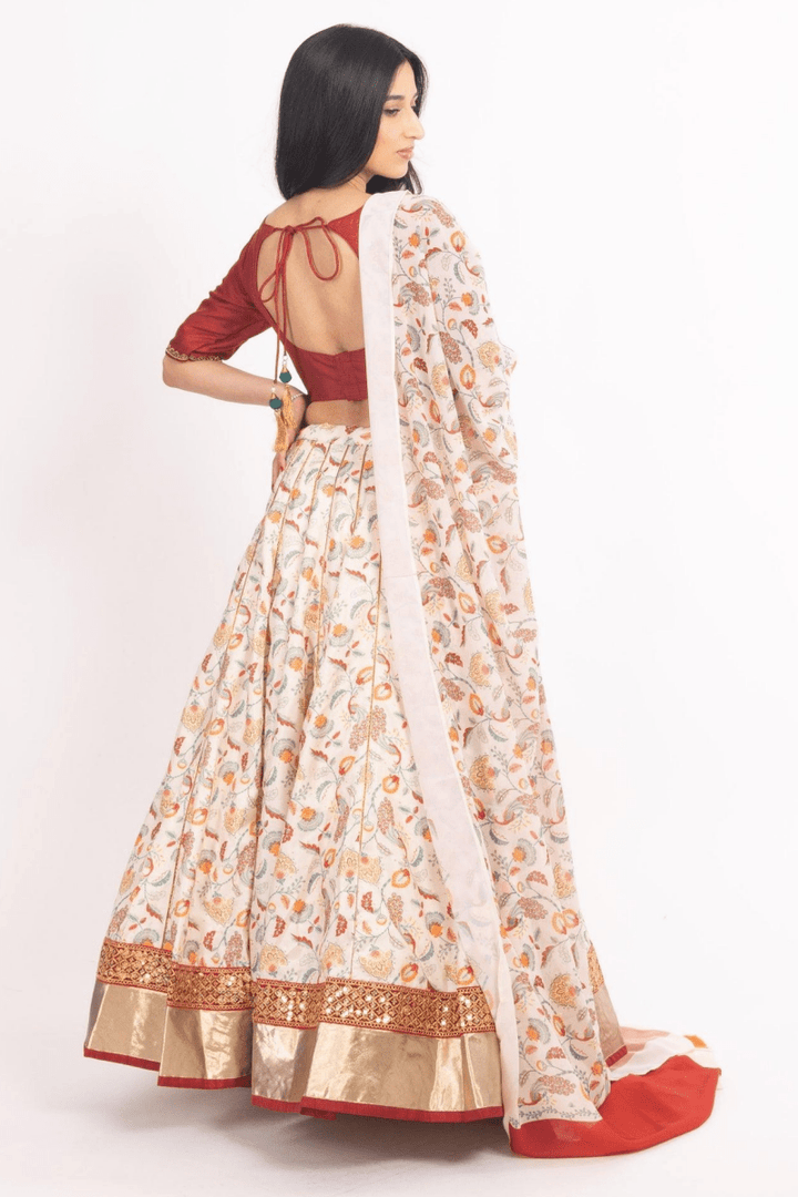 Off White Embroidered Lehenga Choli Set-[comfort-first-design]-[lightweight]-Raas