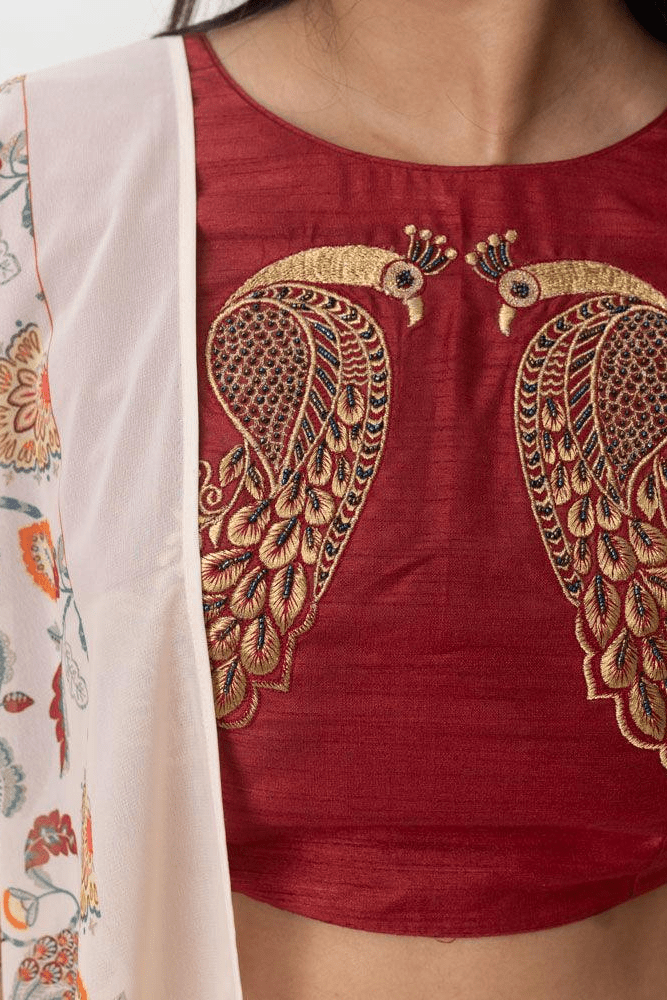 Off White Embroidered Lehenga Choli Set-[comfort-first-design]-[lightweight]-Raas