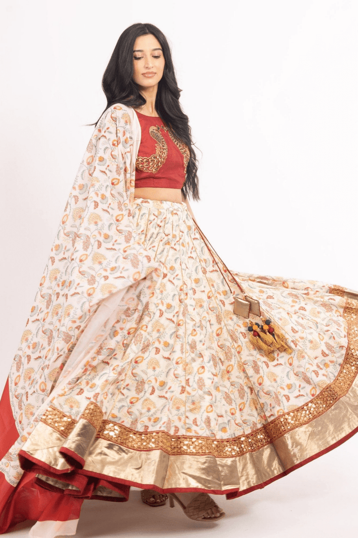 Off White Embroidered Lehenga Choli Set-[comfort-first-design]-[lightweight]-Raas