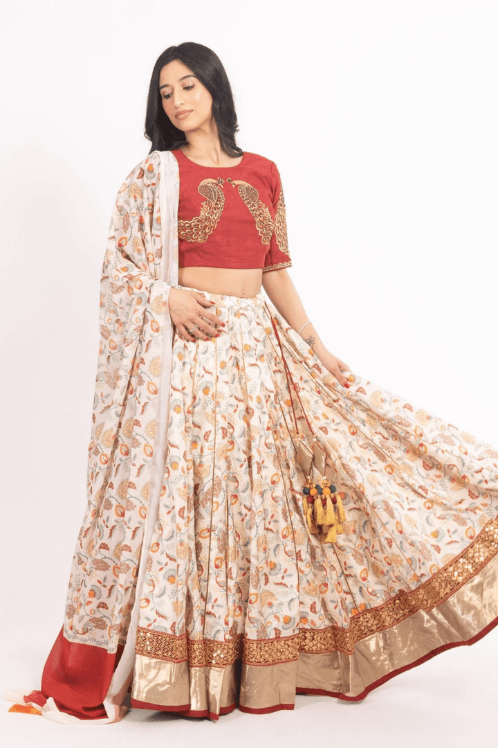 Off White Embroidered Lehenga Choli Set-[comfort-first-design]-[lightweight]-Raas