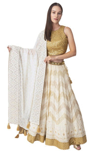 Off White Lehenga Choli with Mirror work-[bridal_lehenga]-Raas