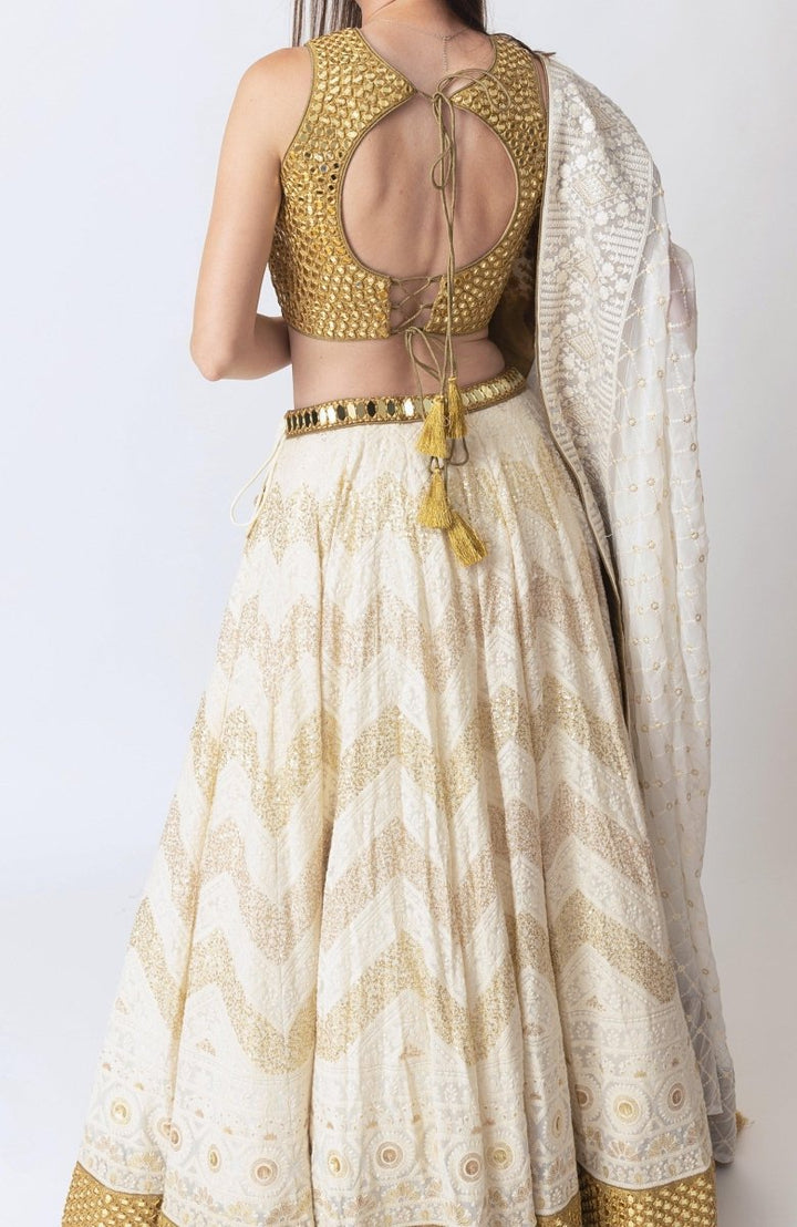 Off White Lehenga Choli with Mirror work-[bridal_lehenga]-Raas
