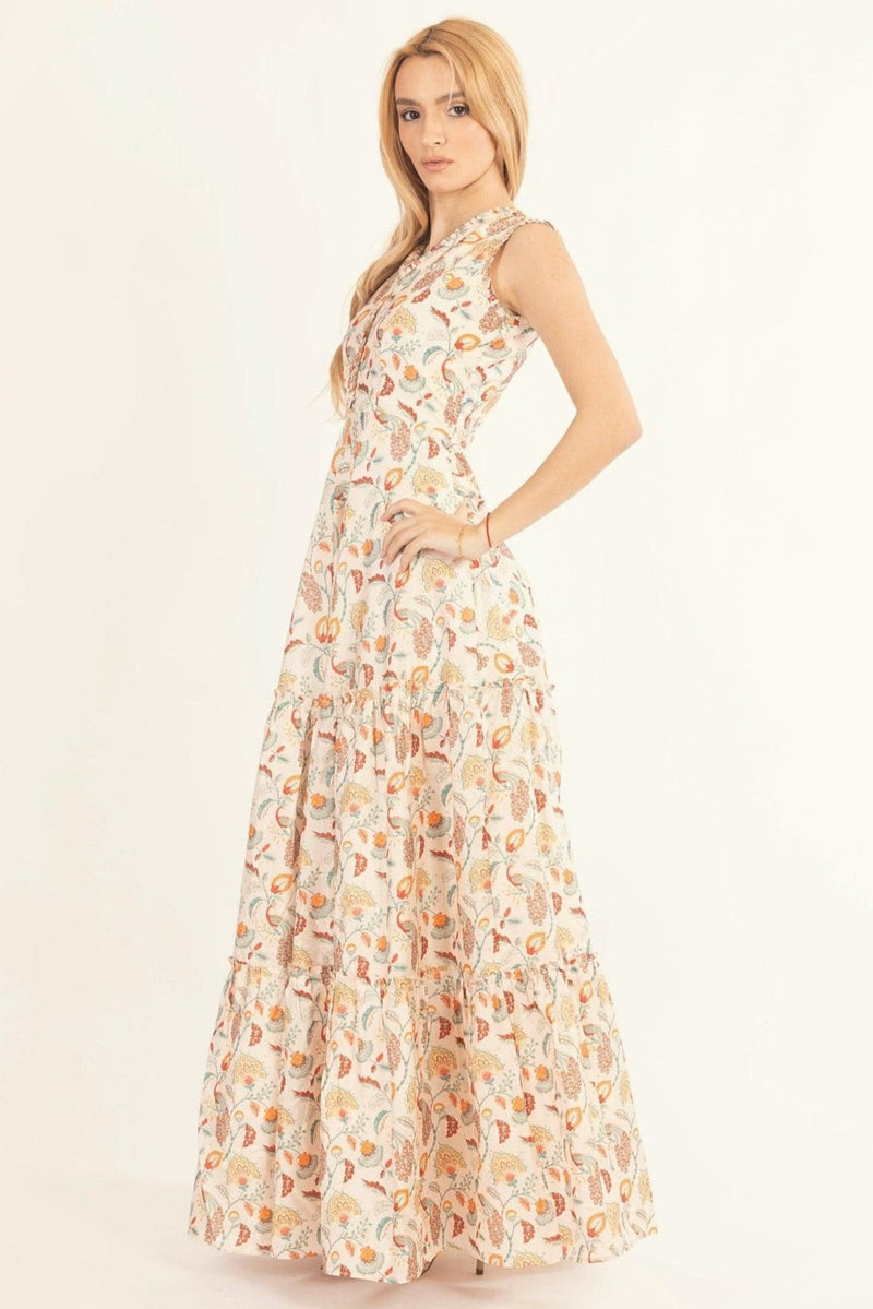 Off - White Long Dress with All - Over Kalankari Print dresses RAAS