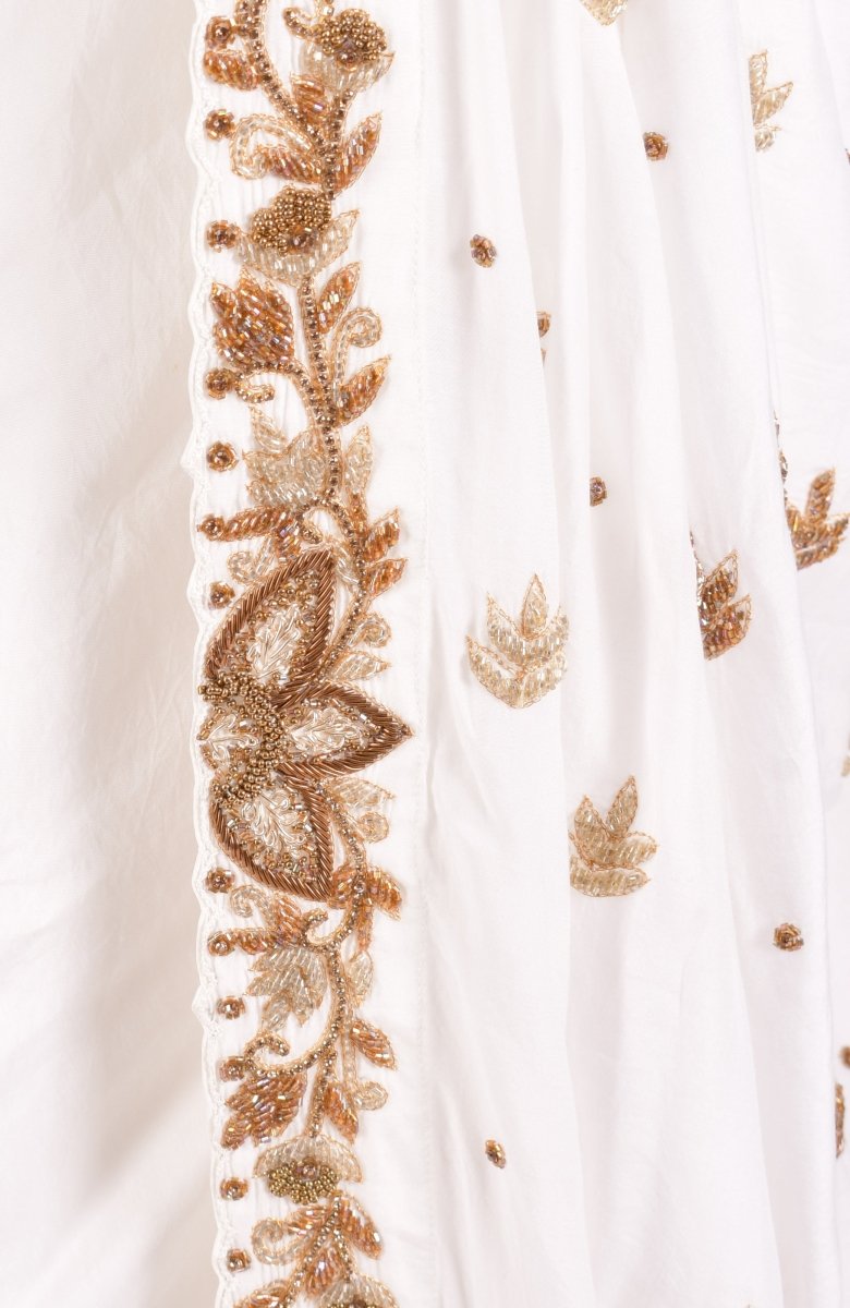 Off White Zardoshi & Cutdana Hand Embroidered Silk Saree With Blouse