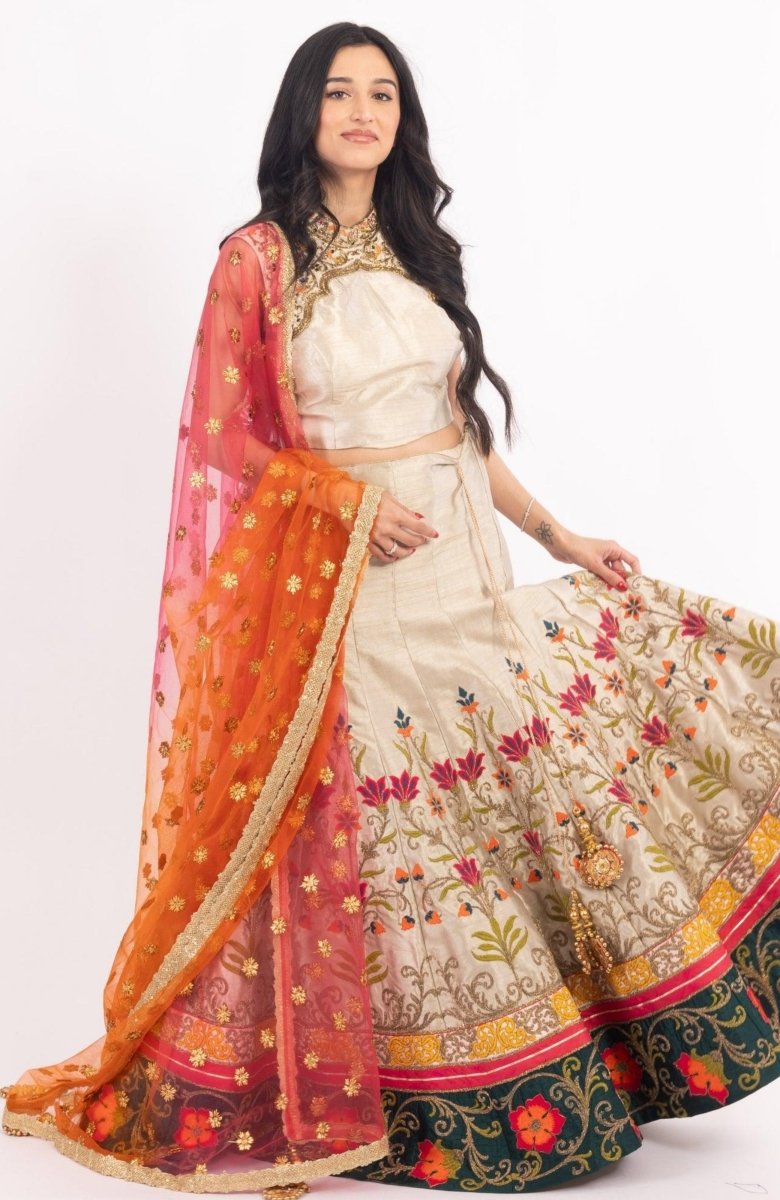 Beige Sequins Chaniya Choli for Indian Wedding USA | RAAS