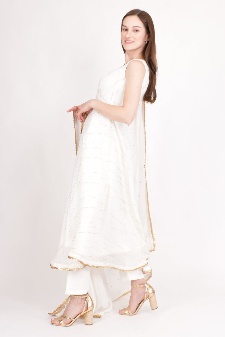 Olivia White Salwar Kameez with Sequins Embroidery-Raas