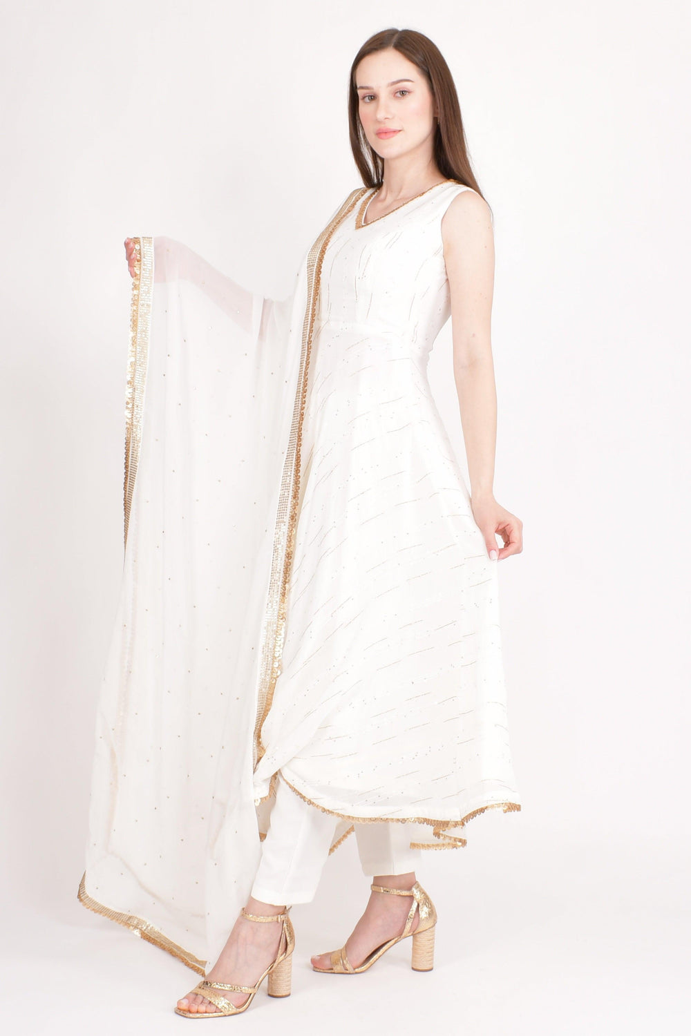 Olivia White Salwar Kameez with Sequins Embroidery-Raas